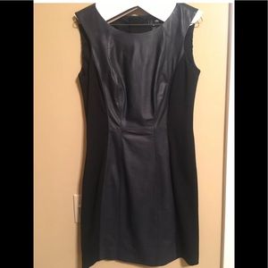 AQUA Navy leather panel dress Medium